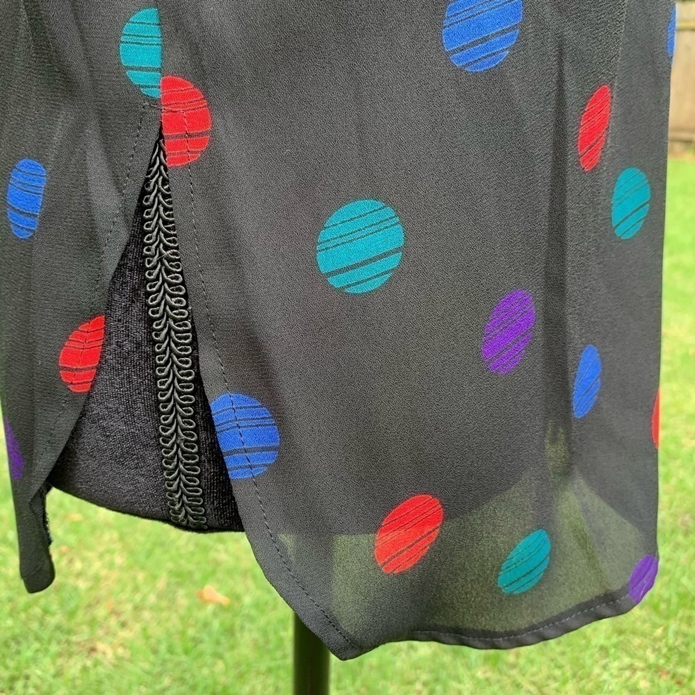 Peter Nygard black sheer print polka dot long sleeved top designer - Picture 4 of 7